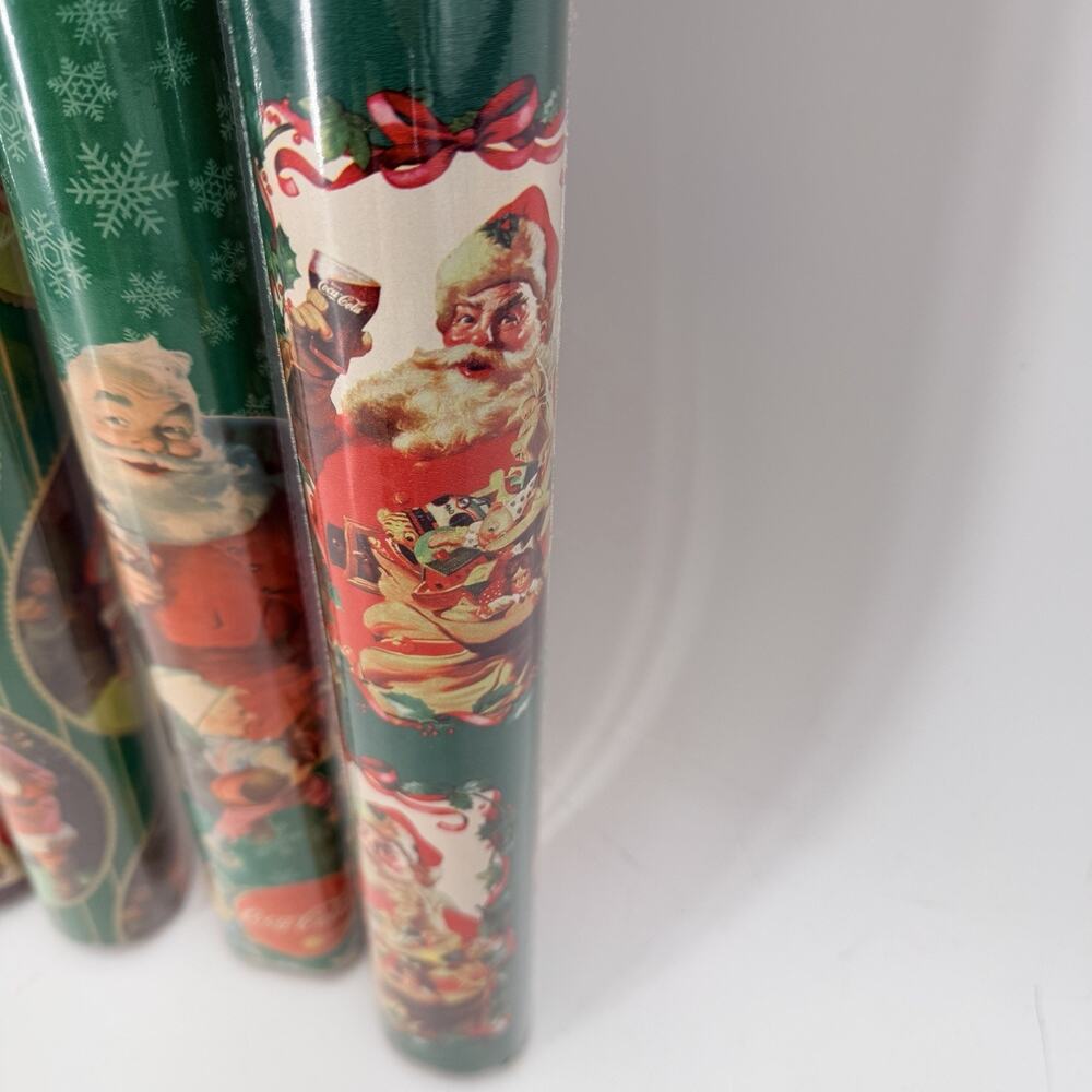Lot of 5 Rolls Vintage Coca-Cola Christmas Wrapping Paper NEW SEALED - Picture 7 of 10
